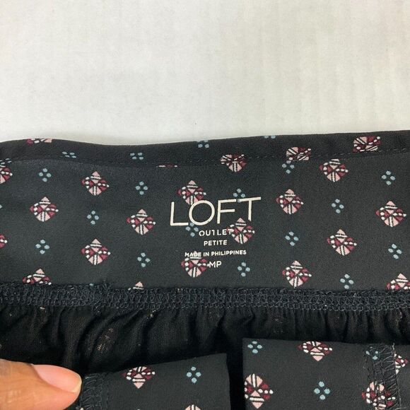 LOFT Blouse Black Printed Bell Long Sleeve Shirt Button Keyhole Top PM Petites - Picture 5 of 13